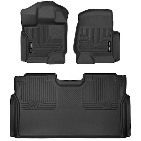 Husky Liners 15-C F150 CREW X-ACT CONTOUR SERIES BLACK FRONT & 2ND ROW FLOOR LINERS 53498